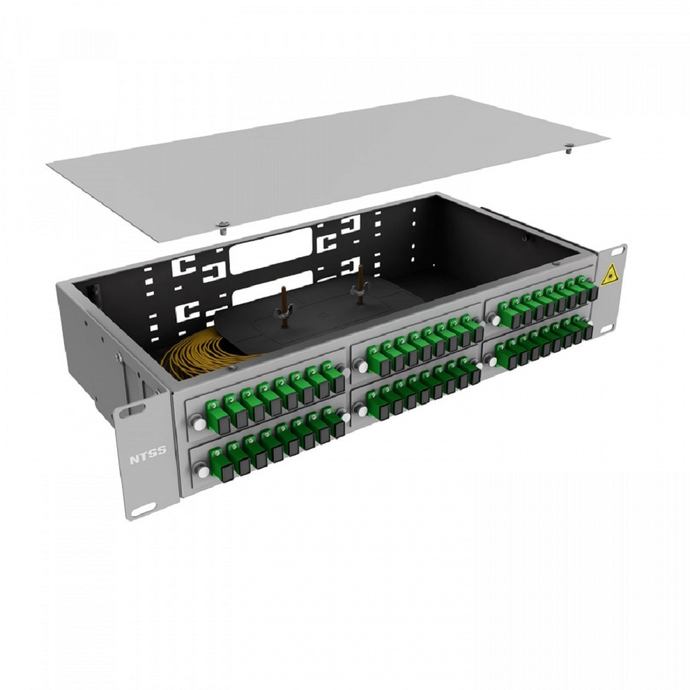 NTSS Кросс 19" NTSS PREMIUM, предсобранный 2U, 48 портов SC/APC, 9/125 мкм, (розетки, сплайс 2шт, КДЗС, пигтейлы) NTSS-RFOB-PM-2U-48-SC/A-9-SP1.5G1A