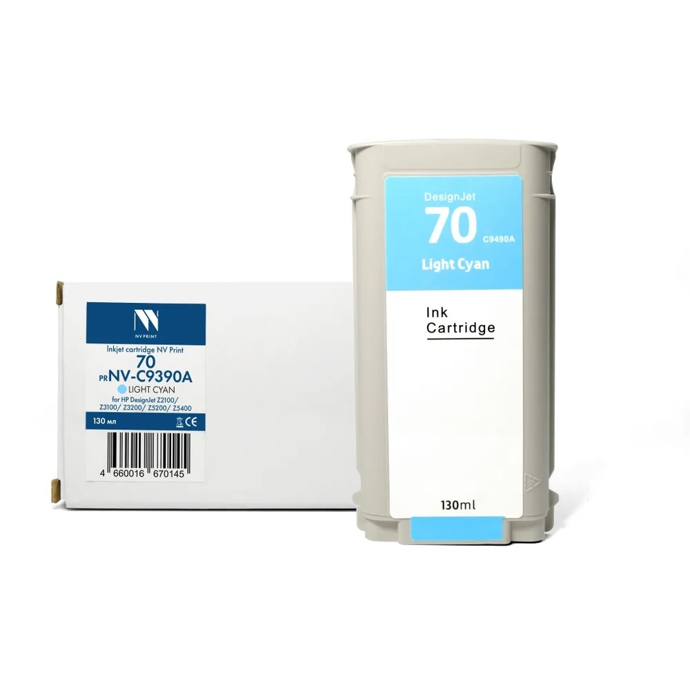 Струйный картридж NVPrint 70 (NV-C9390A) Light Cyan для HP DesignJet Z2100/Z3100/Z3200/Z5200/Z5400 (130 мл) совместимый