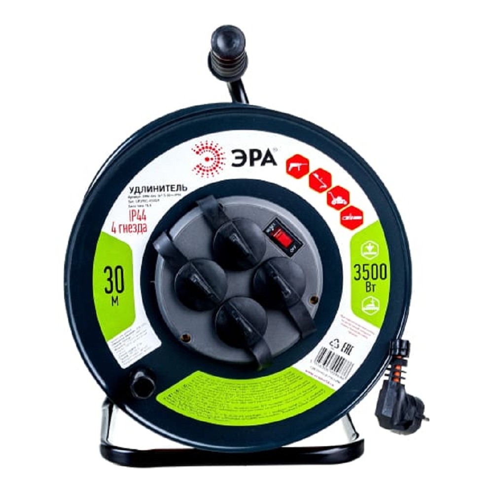 ЭРА Б0046850 Удлинитель силовой RMx-4es-3x1.5-30m-IP44 на м. катушке c/з 4 гн 30м ПВС 3х1.5 