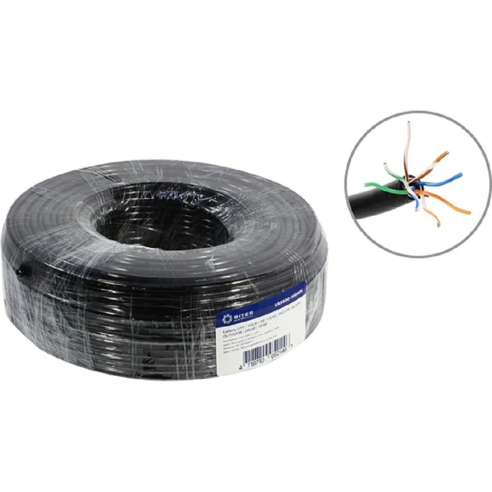 5bites Кабель US5500-100APE Витая пара UTP / SOLID / 5E / CCAG / PVC+PE / BLACK / OUTDOOR / 100M