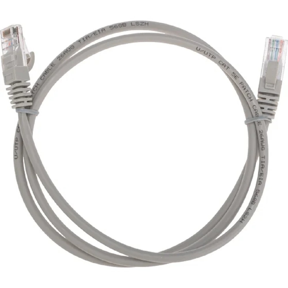 Патч-корд U/UTP, CAT 5e, RJ45-RJ45, 26AWG, LSZH, серый, 1м  REXANT (02-0100-1)
