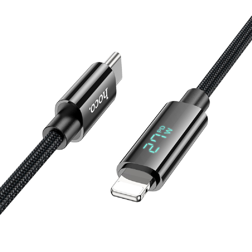 HOCO Кабель USB2.0 Hoco Type-C/Lightning, 2.4А, 27Вт, с дисплеем, U125, 1.2м, черный, коробка