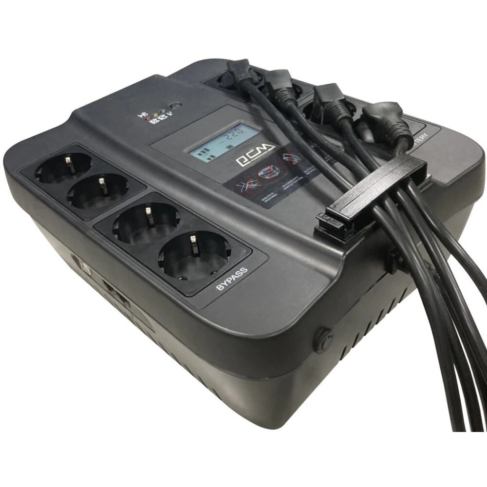 PowerCom Spider SPD-1100U LCD USB ИБП {Line-Interactive, 1100VA / 605W, 8xEURO: 4 с резервным питанием, 4 с фильтрацией, USB/USB-порт зарядки 2.4 А} (1452054)