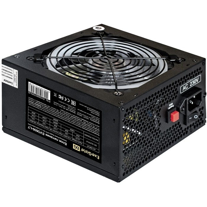 Exegate EX289070RUS БП 600W ExeGate EVO600-LT ATX, APFC, 12cm RGB fan, 24p, (4+4)p, PCI-E, 5SATA, 3IDE, black