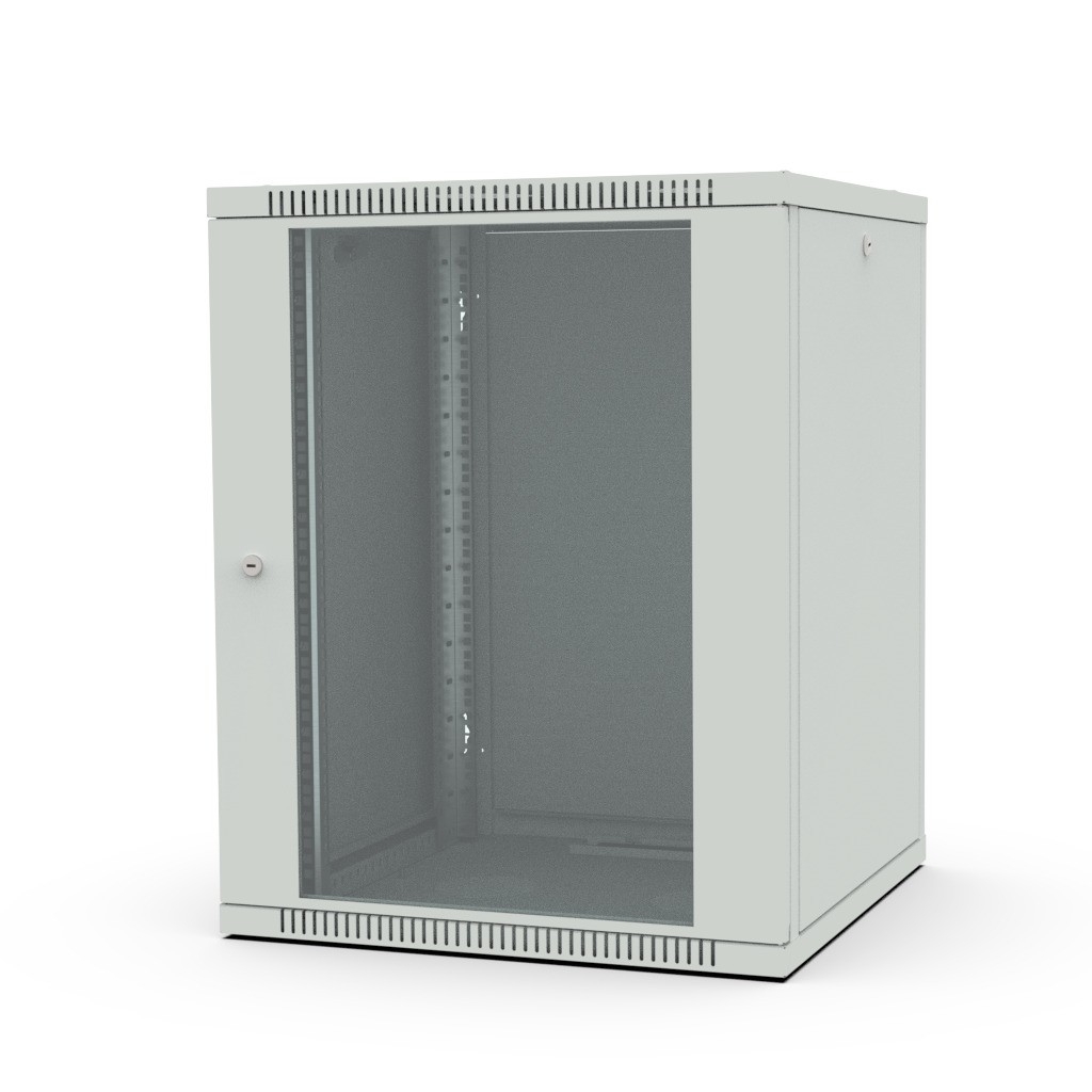 Шкаф настенный 19", 15U Filum FL-WB-1566GM-GY Wall Box (ШхГхВ) 600x600x757 мм, дверь стеклянная, цвет серый RAL7035