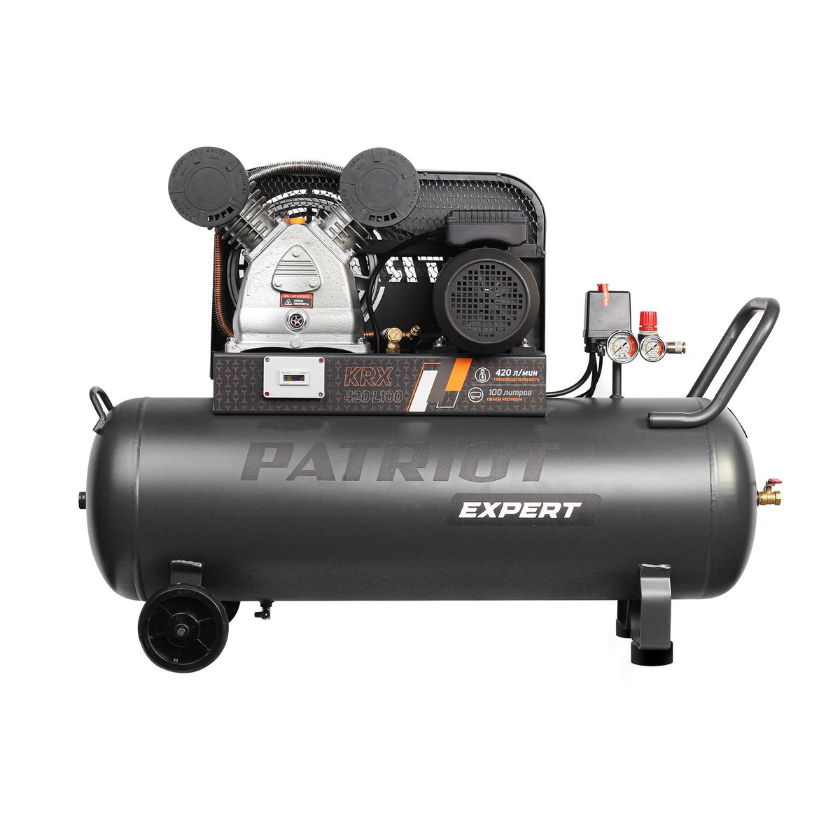 Компрессор PATRIOT KRX 420 L100 [545302315] { поршневой, ременной, масляный, 420 л/мин, 100 л, 10 бар, 2.2 кВт, 230 В }