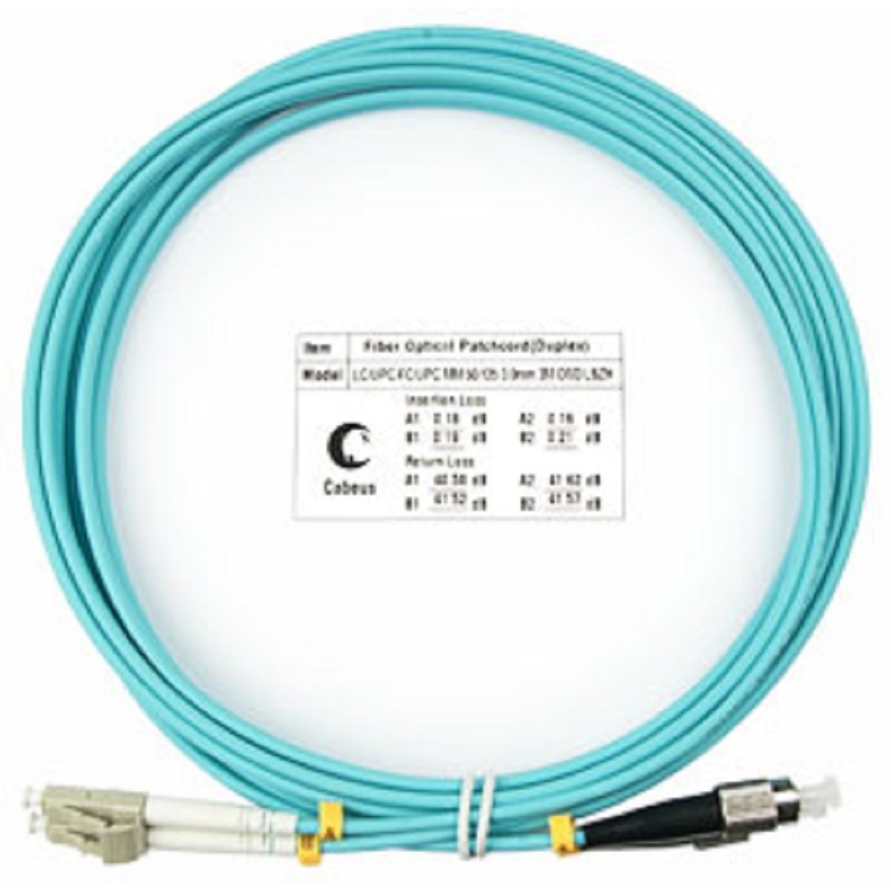 Оптический патч-корд Cabeus, многомодовый, LC/UPC - FC/UPC, LC(UPC) - FC(UPC), 50/125 мкм, LSZH, голубой, 3 м, FOP-50-LC-FC-3m