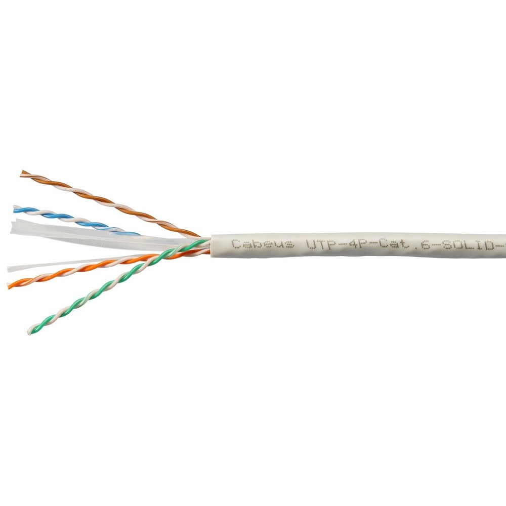 Cabeus UTP-4P-Cat.6-SOLID-GY-100 Кабель витая пара UTP (U/UTP), категория 6, 4 пары (23 AWG), одножильный, PVC нг(А)-LS, серый (100 м) 100м