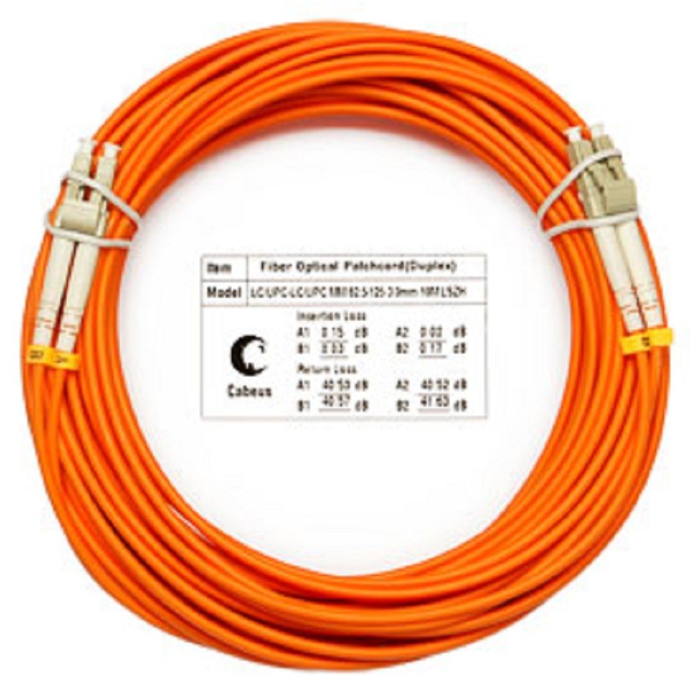 FOP-62-LC-LC-15m Коммутационный шнур оптический Cabeus tight buffer Duplex LC/LC (UPC/UPC) OM1 625/125 LSZH D 3мм 15м цвет: оранжевый