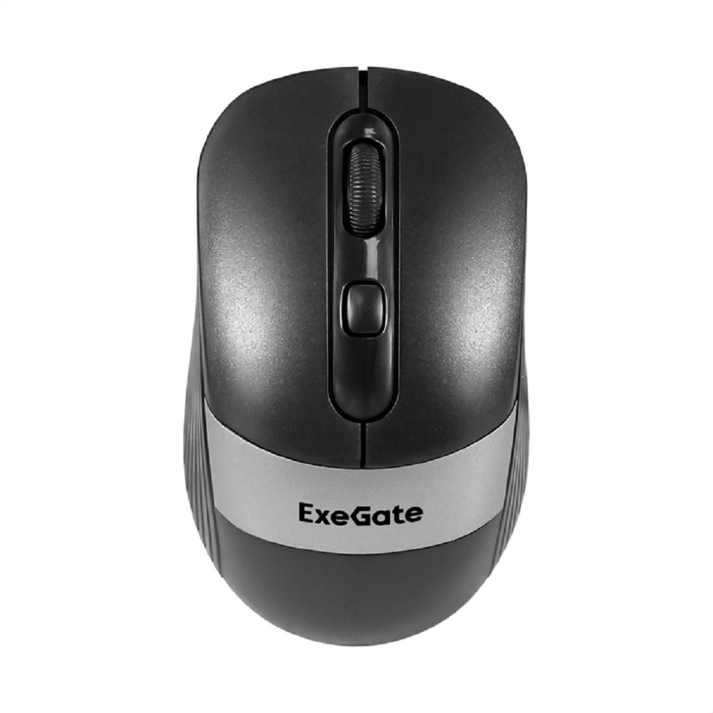 Exegate EX298895RUS Беспроводная мышь ExeGate Professional Standard FG-10 Grey (радиоканал 2,4 ГГц, USB, оптическая, 1200dpi, 4D, 4 кнопки и колесо прокрутки, черная, серая вставка, RTL)