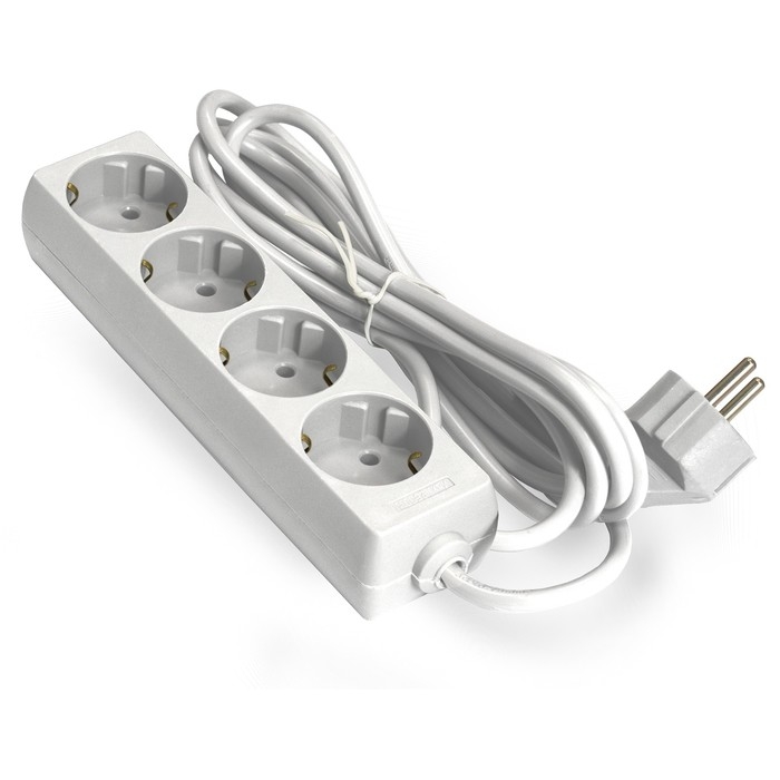 Удлинитель ExeGate ECE-4-5W (EX285818RUS), белый, 5 м, евровилка с заземлением, 4 евророзетки с заземлением, 2200 Вт