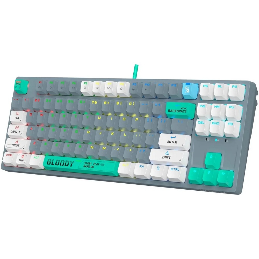 Клавиатура проводная A4Tech Bloody S87 Energy grey/green (механическая, USB, for gamer, LED) (S87 USB ENERGY ASH)