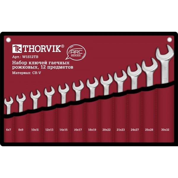 Набор ключей гаечных рожковых серии ARC в сумке, 6-32 мм, 12 предметов Thorvik W1S12TB