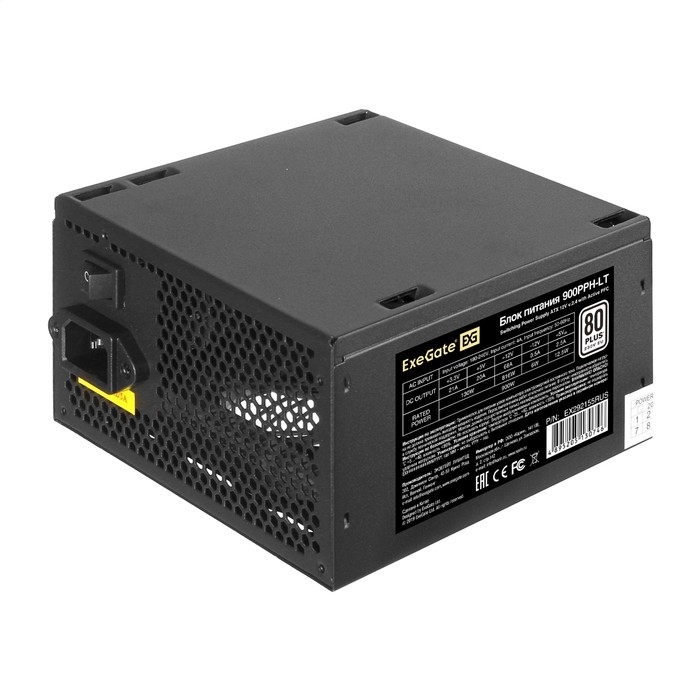 Exegate EX292155RUS-OEM Блок питания 900W ExeGate 80 PLUS® 900PPH-LT-OEM (ATX, APFC, КПД 82% (80 PLUS), 12cm fan, 24pin, 2x(4+4)pin, PCIe, 5xSATA, 3xIDE, black, RTL)