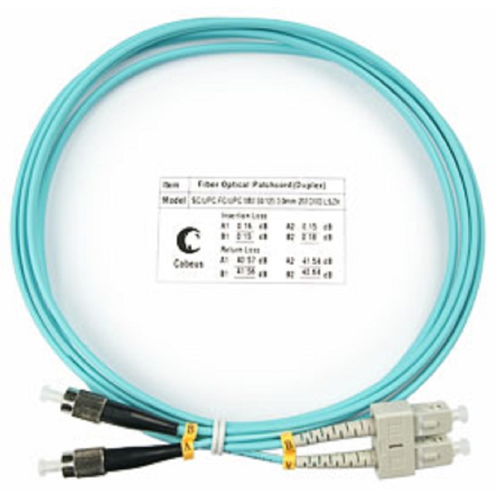 Оптический патч-корд Cabeus, многомодовый, SC/UPC - FC/UPC, FC(UPC) - SC(UPC), 50/125 мкм, LSZH, голубой, 2 м, FOP-50-SC-FC-2m