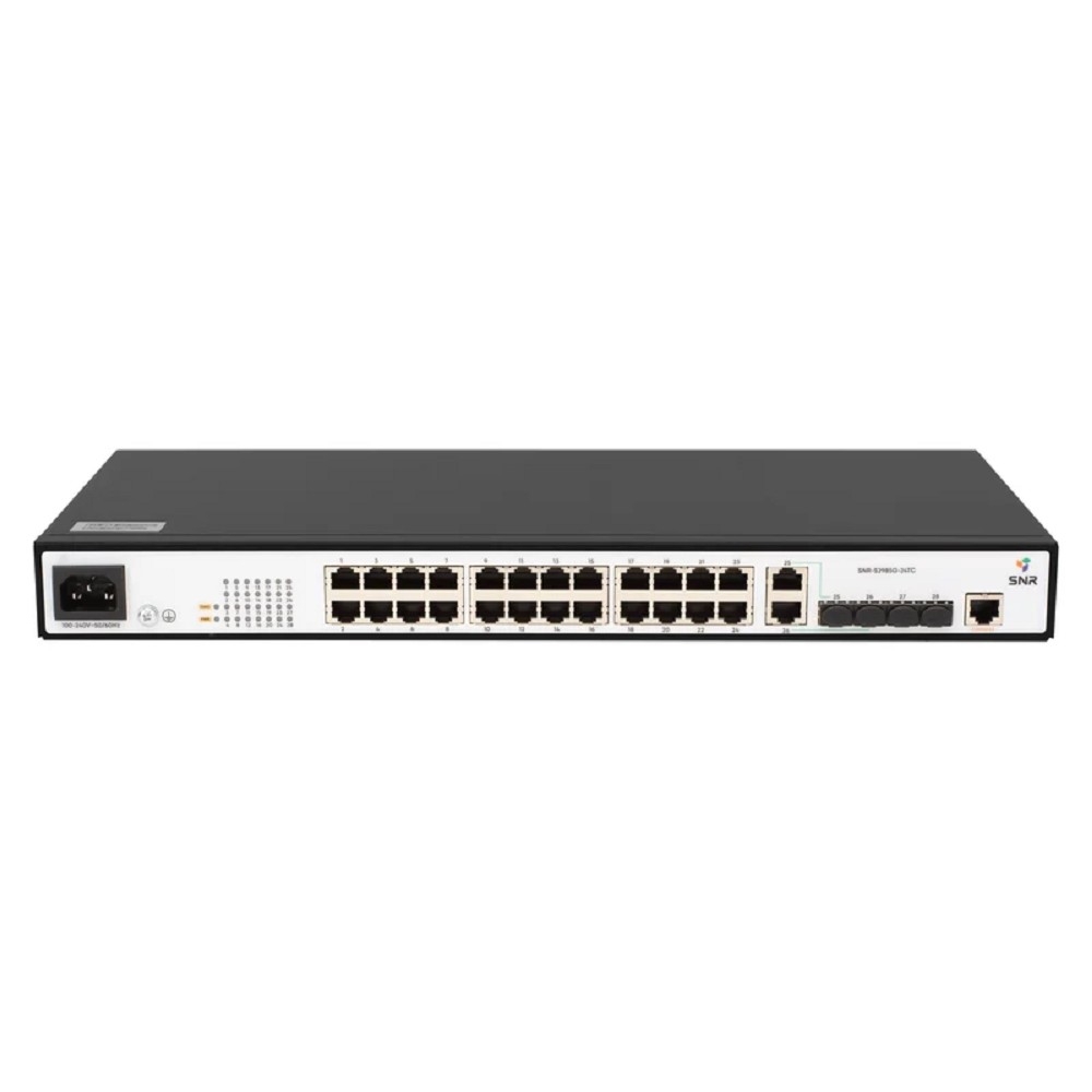 SNR SNR-S2985G-24TC-RPS Управляемый гигабитный коммутатор уровня 2, 24 порта 10/100/1000Base-T, 2 порта Combo 10/100/1000Base-T|100/1000Base-X SFP, 2 порта 100/1000Base-X SFP, встроенный БП ~220V AC