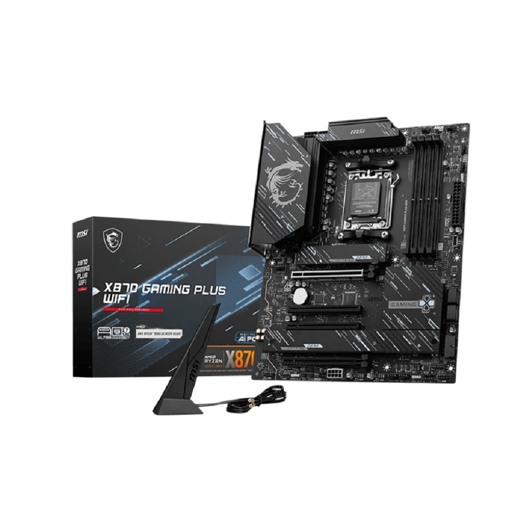 Материнская плата MSI X870 GAMING PLUS WIFI X870, AM5, 4*DDR5, 4*PCIEx16, 3*M.2, 2*TypeC, 2*USB3.2Gen2, 4*USB3.2Gen1, 8*USB2.0, 4*SATA3.0, 5G, 1*Type-C(DP), HDMI, ATX, RTL