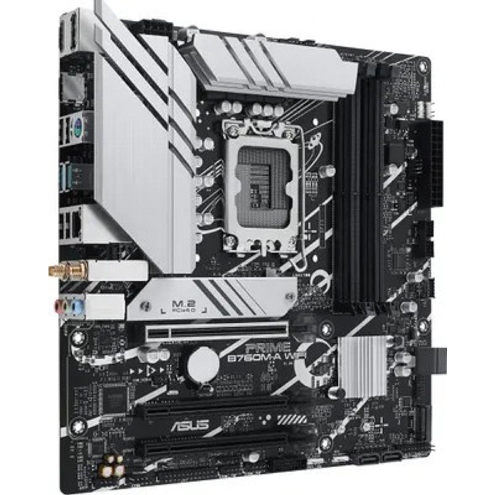 ASUS PRIME B760M-A WIFI (Socket 1700, mATX, 4xDDR5(128GB), 2xHDMI 2.1/DP, 3xPCIe 4.0x16, 1xLAN (2.5GbE), Wi-Fi, BT, 4xSATA 6Gb/s, 2xM.2, 2xUSB 3.2, 4xUSB 2.0, 1xPS/2)(90MB1EL0-M1EAY0)