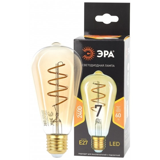 ЭРА Б0047665 Лампочка светодиодная F-LED ST64-7W-824-E27 spiral gold E27 / Е27 7Вт филамент золотистый теплый белый свет