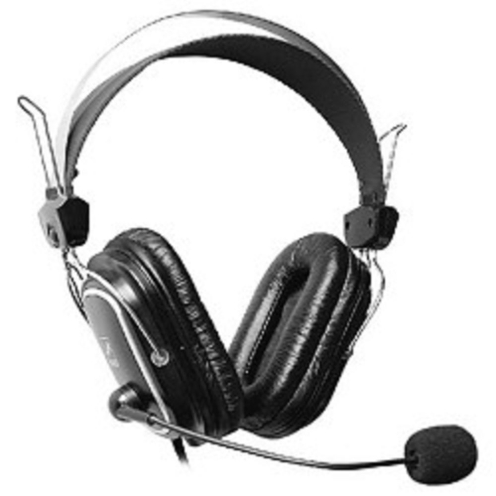 Повреждение упаковки A4Tech HS-50,Черный(серебристые вставки) {Гарнитура стерео, монитор типа, закрытые, рег громкости, 20-20000Гц 32 Ом 97дБ, микр подвижн, кабель 2, 3.5 jack 3 pin}