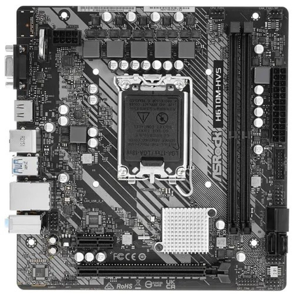 Материнская плата ASRock H610M-HVS, LGA 1700, Intel H610, 2xDDR4, 4xSATA, 1xPCIe 4.0 x16, 1xPCIe x1, 1xHDMI, 1xVGA, 1x 1Gb LAN, 2xUSB-A 3.2 Gen 1, 4xUSB 2.0, 3x3.5 мм, 7.1, mATX