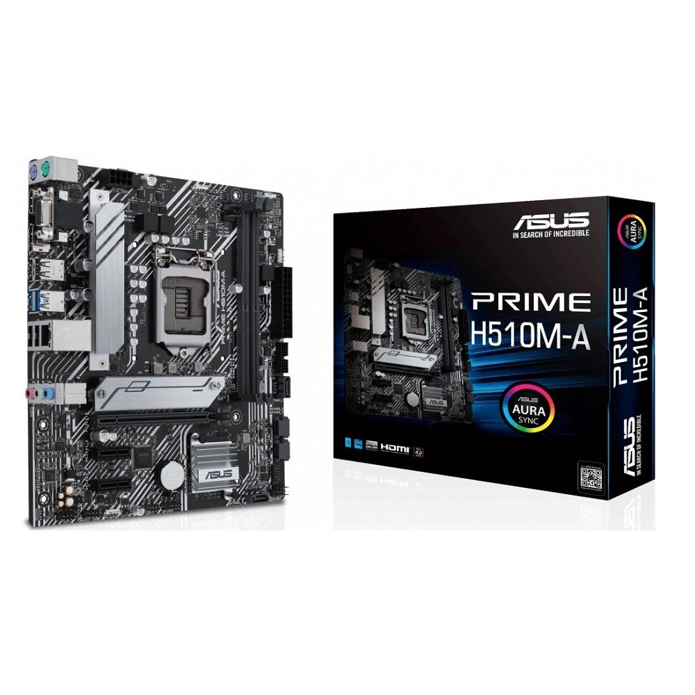 ASUS PRIME H510M-A (Socket 1200, mATX, 2xDDR4(64GB),VGA/HDMI 2.0/DP, 1xPCIe 4.0x16/2xPCIe 3.0, 1xLAN, 4xSATA 6Gb/s, 1xM.2, 2xUSB 3.2, 4xUSB 2.0, 2xPS/2)