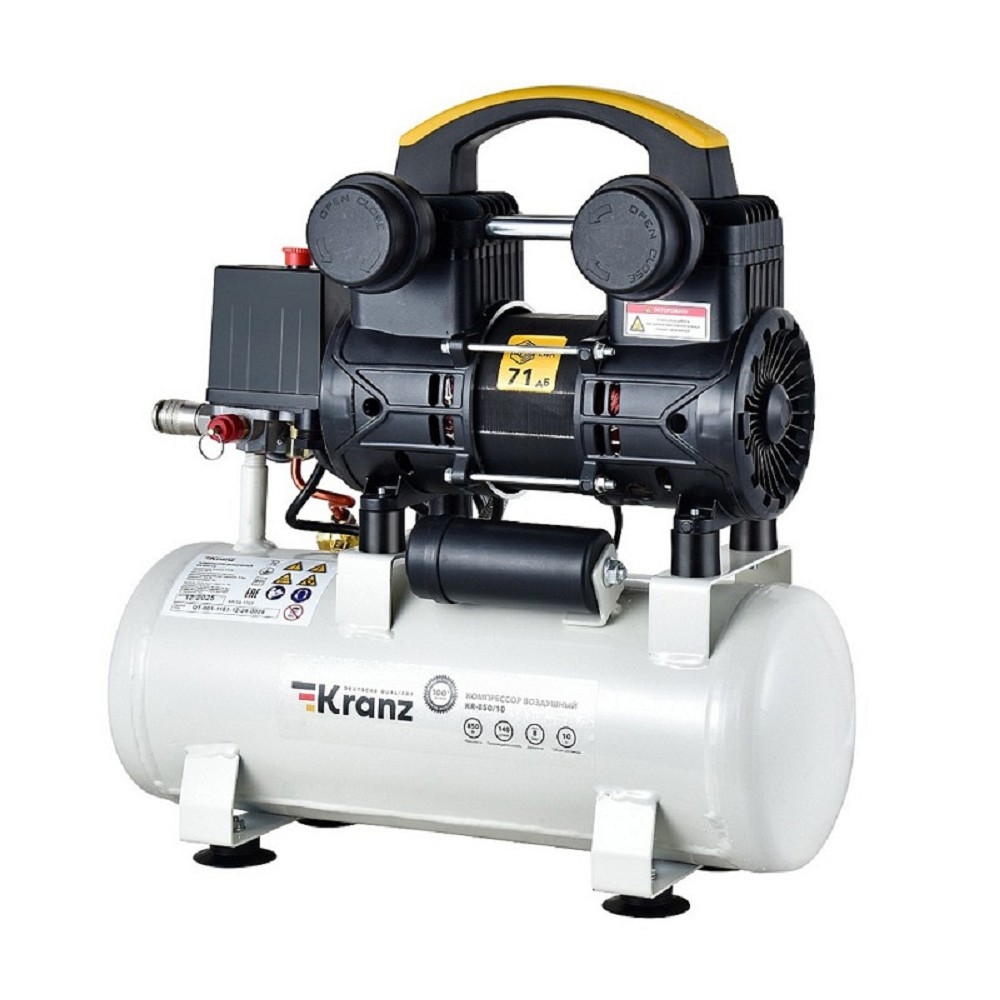 Kranz (KR-16-1161) Компрессор воздушный безмасляный KR-850/10, 850Вт, 140 л/мин, 10л