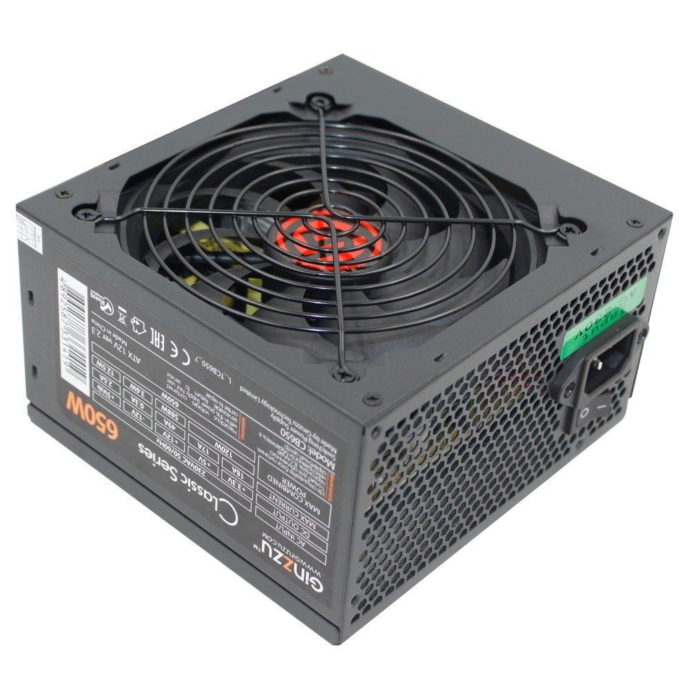 Блок питания Ginzzu CB650 12CM черный,24+4p,2 PCI-E(6+2), 4*SATA, 3*IDE,оплетка MB, кабель питания