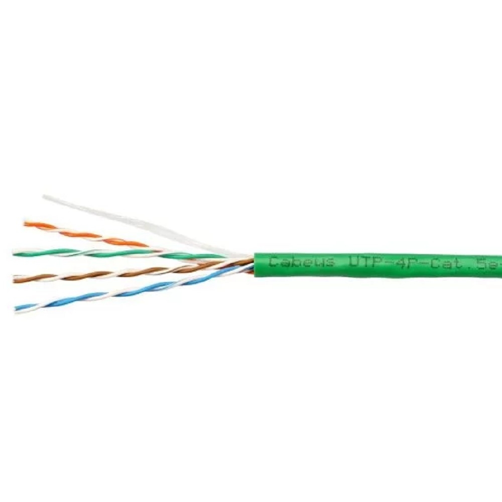 Cabeus UTP-4P-Cat.5e-SOLID-GN Кабель витая пара UTP (U/UTP), категория 5e, 4 пары (24 AWG), одножильный, PVC нг(А)-LS, зеленый (305 м) 305м
