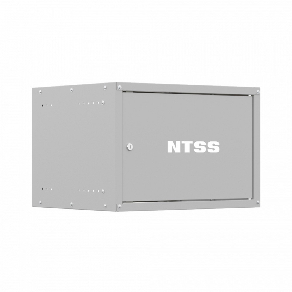 NTSS Шкаф настенный телекоммуникационный NTSS LIME 6U 550х350х370мм, 2 профиля 19, дверь сплошная металл, боковые стенки несъемные, разобранный, серый RAL 7035 NTSS-WL6U5535FD