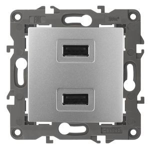 Эра Б0034360 14-4110-03 Устройство зарядное USB, 230В/5В-2100мА, IP20, Эра Elegance, алюминий
