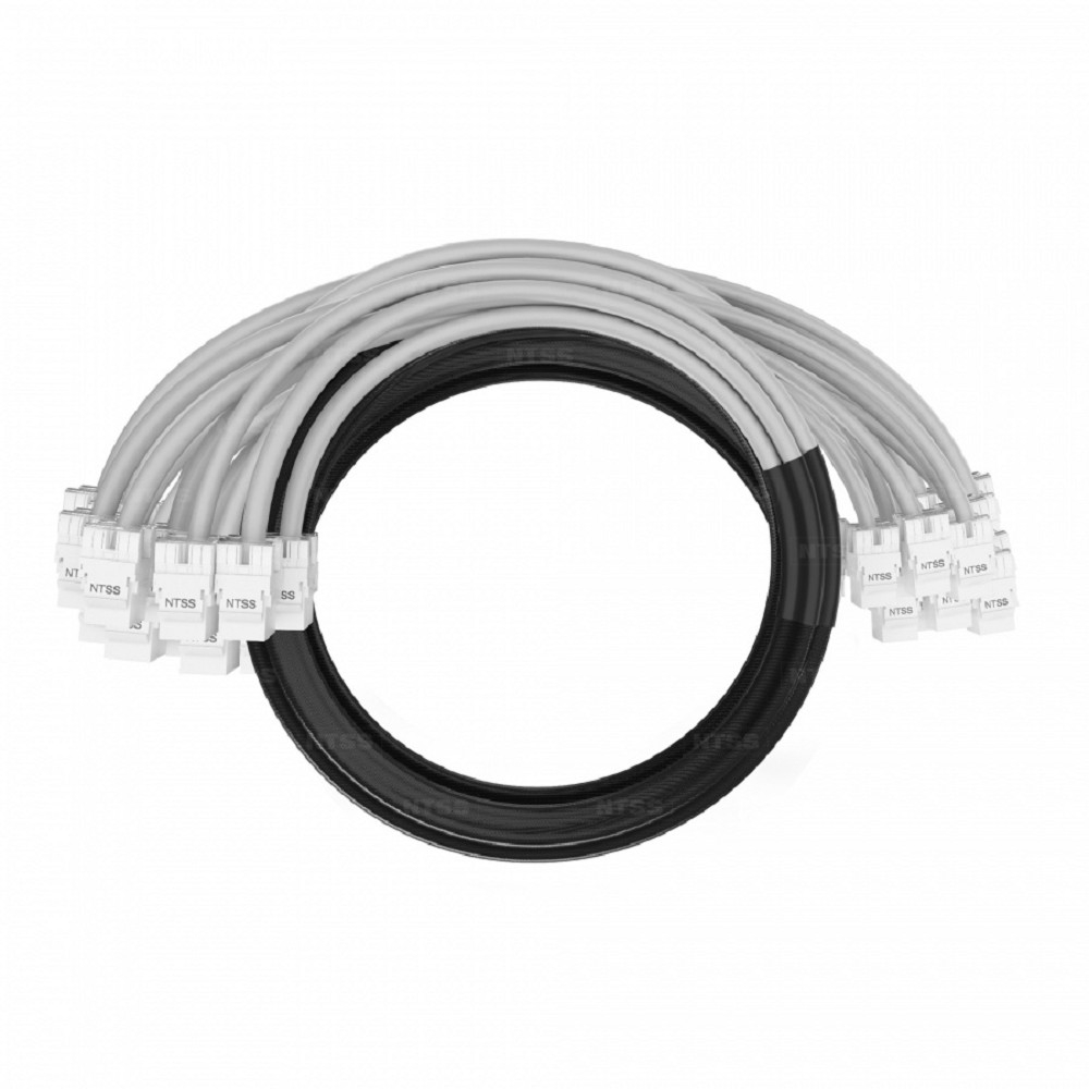 NTSS Кабельная сборка NTSS PREMIUM 24pc, UTP CAT6, оконцована разъемами KEYSTONE RJ45 UTP CAT6, заделка в чулке, вывод 0.6м, длина 7м, LSZH, серый NTSS-PC-PM-24-UTP-RJ45KJ-6-S-0.6-7.0-LSZH-GY