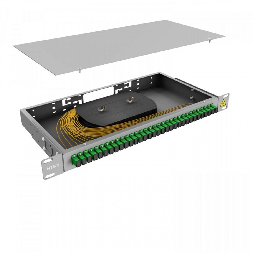NTSS Кросс 19" NTSS PREMIUM, предсобранный 1U, 32 порта SC/APC, 9/125 мкм, (сплошная панель, розетки, сплайс, КДЗС, пигтейлы) NTSS-RFOB-PM-1U-32-SC/A-9-SP1.5G0A