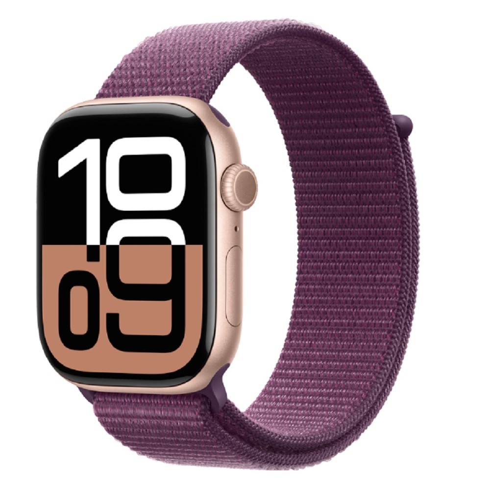 Apple Watch Series 10 46mm Rose Gold Aluminium Case with Plum Sport Loop (MWWV3LW/A)