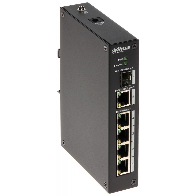 DAHUA DH-PFS3106-4T 4-портовый неуправляемый коммутатор, промышленное исполнение, 4xRJ45 100Mb, 1xRJ45 1Gb, 1xSFP 1Gb, коммутация 8.6 Гбит/с, MAC-таблица 8К