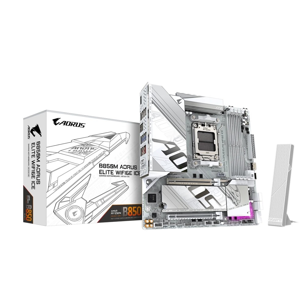 Материнская плата Gigabyte B850M AORUS ELITE WIFI6E ICE Socket AM5 AMD B850 4xDDR5 mATX AC`97 8ch(7.1) 2.5Gg RAID+DP