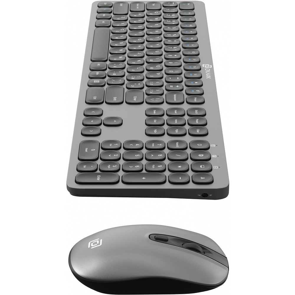 Клавиатура + мышь Oklick 300M клав:серый мышь:серый/черный USB беспроводная slim [1488402]