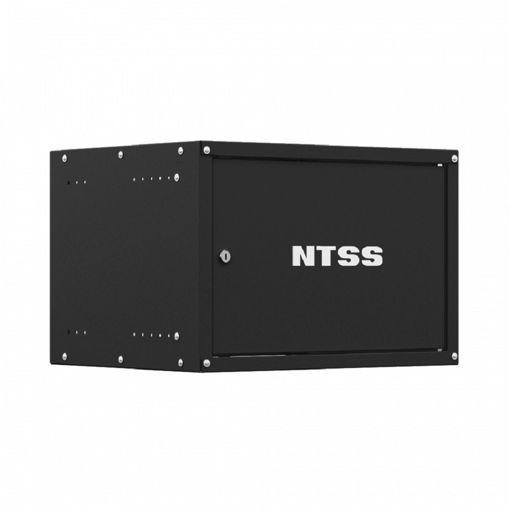 NTSS Шкаф настенный телекоммуникационный NTSS LIME 6U 550х350х370мм, 2 профиля 19, дверь сплошная металл, боковые стенки несъемные, разобранный, черный RAL 9005 NTSS-WL6U5535FD-BL