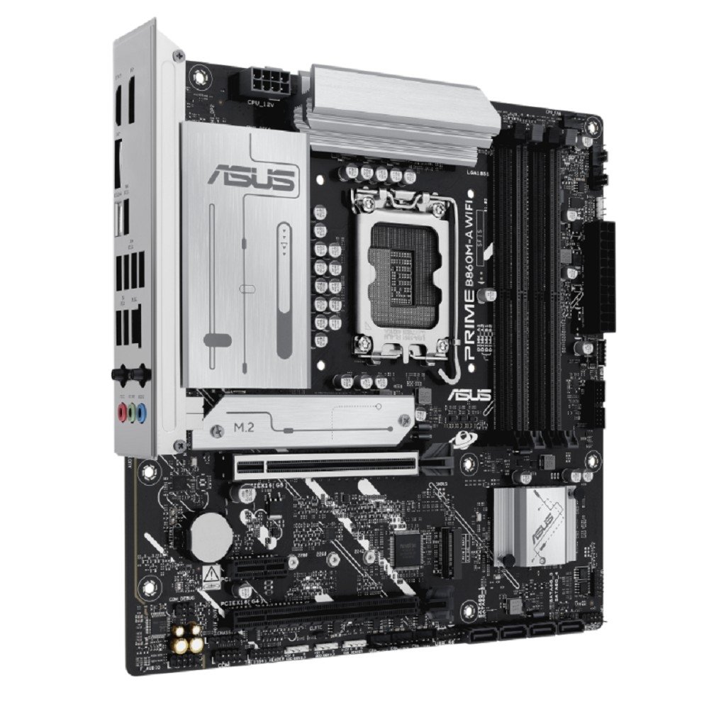 ASUS PRIME B860M-A WIFI (Socket 1851, mATX, 4xDDR5(256GB), DP/HDMI, 1xPCIe 5.0x16/1xPCIe 4.0x16/1xPCIe 4.0x1, 1xLAN(2.5GbE), Wi-Fi, BT, 4xSATA 6Gb/s, 2xM.2, 1xType-C, 3xUSB 3.2, 4xUSB 2.0)