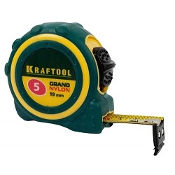 Рулетка KRAFTOOL "PRO" "MG-Kraft", особопроч корпус, Mg сплав, нейлон покрытие, суперкомпакт размер, 5м/19м [34129-05-19]