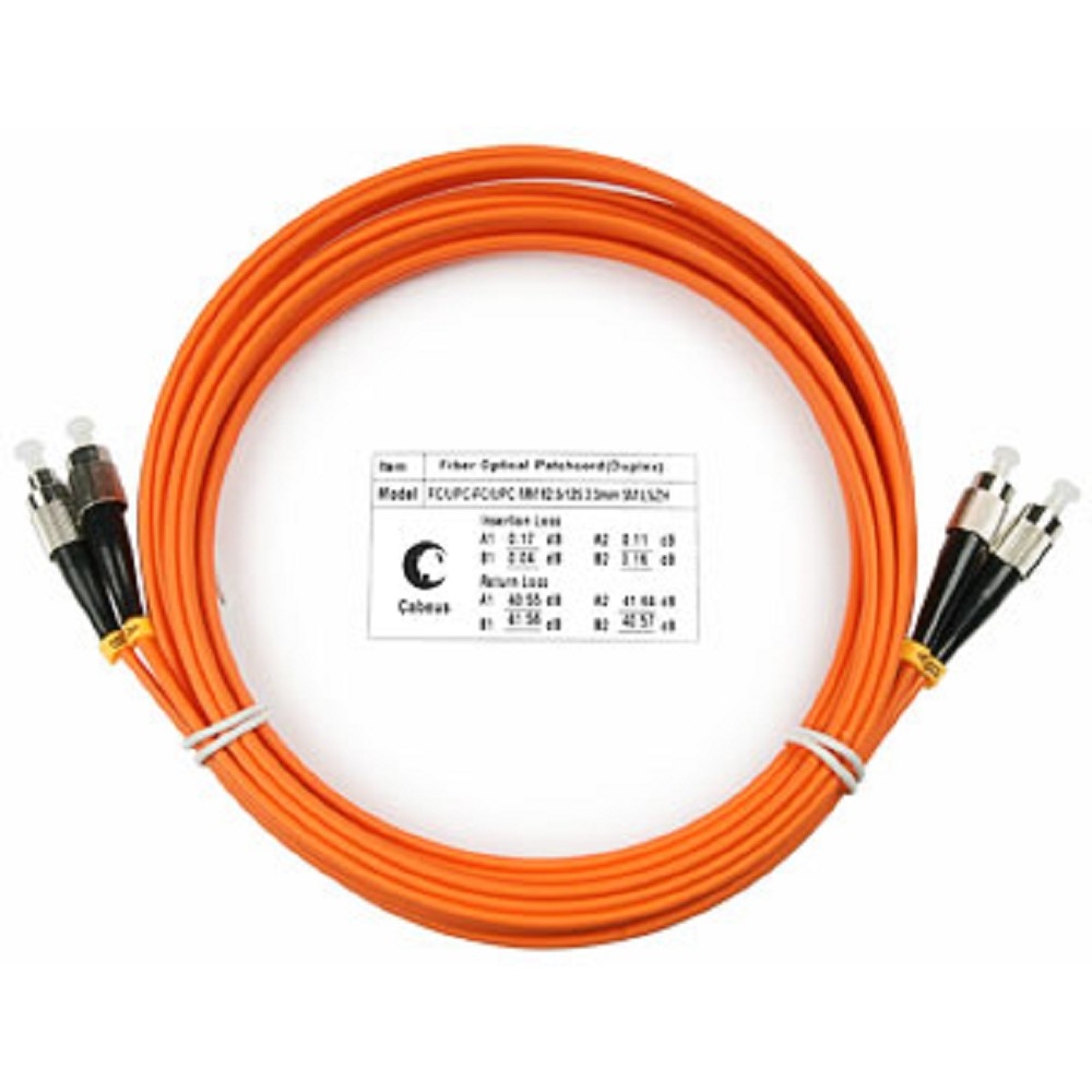FOP-62-FC-FC-10m Коммутационный шнур оптический Cabeus tight buffer Duplex FC/FC (UPC/UPC) OM1 625/125 LSZH D 3мм 10м цвет: оранжевый