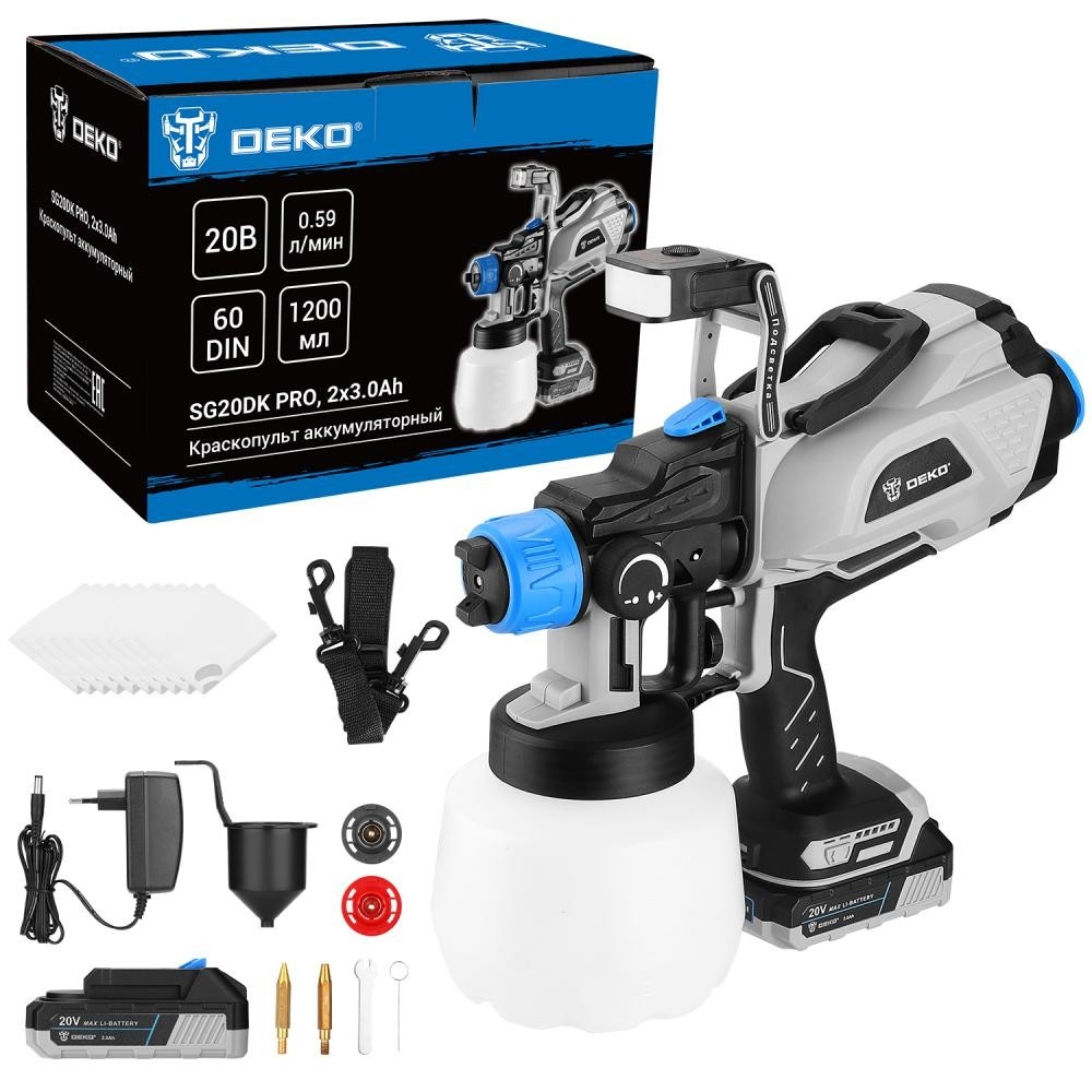 Краскопульт аккумуляторный DEKO SG20DK PRO, 20В, 1200 мл, 2x3.0Ач [083-1136]