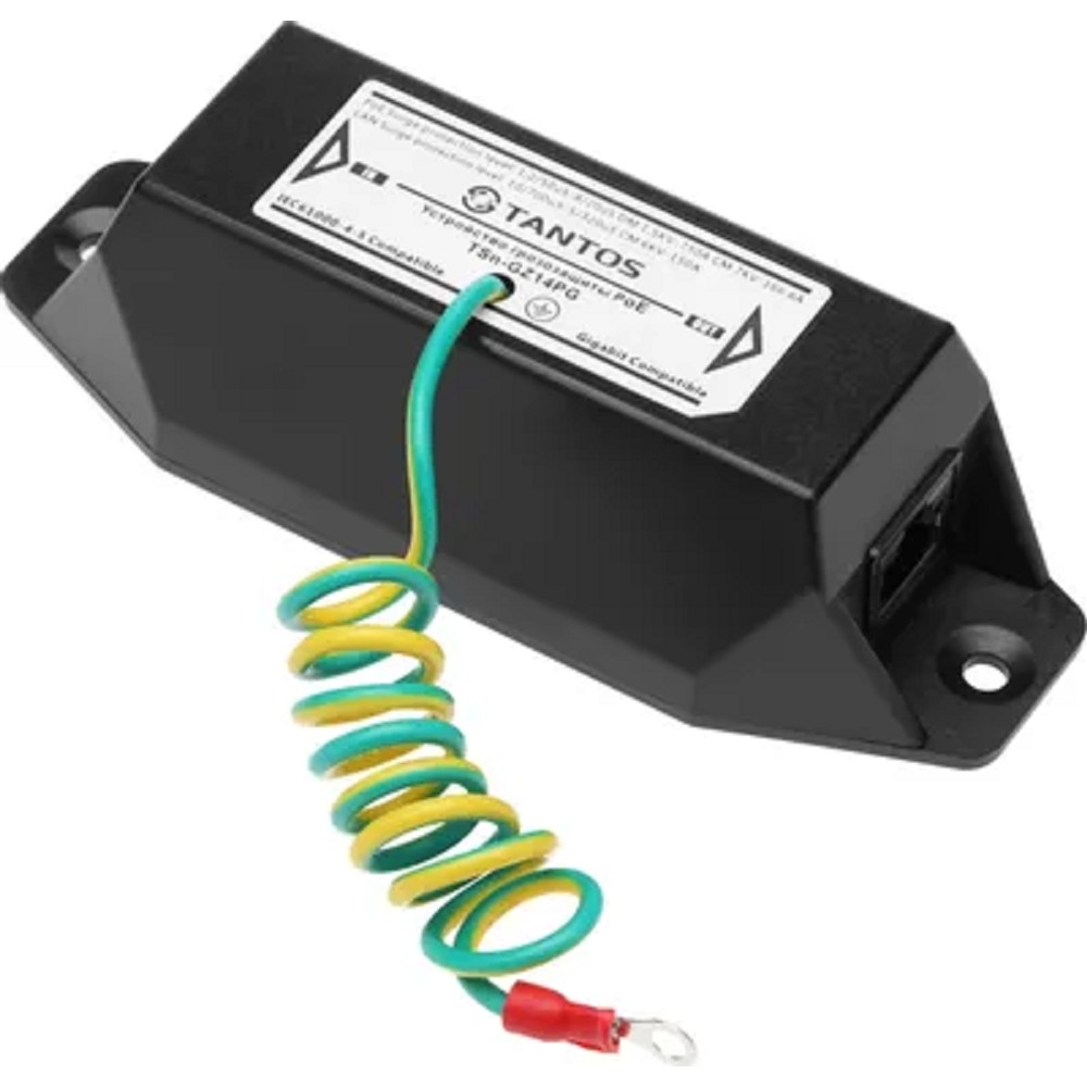 Tantos TSn-GZ14PG Одноканальное устройство грозозащиты Gigabit Ethernet и PoE (до 4КВ)