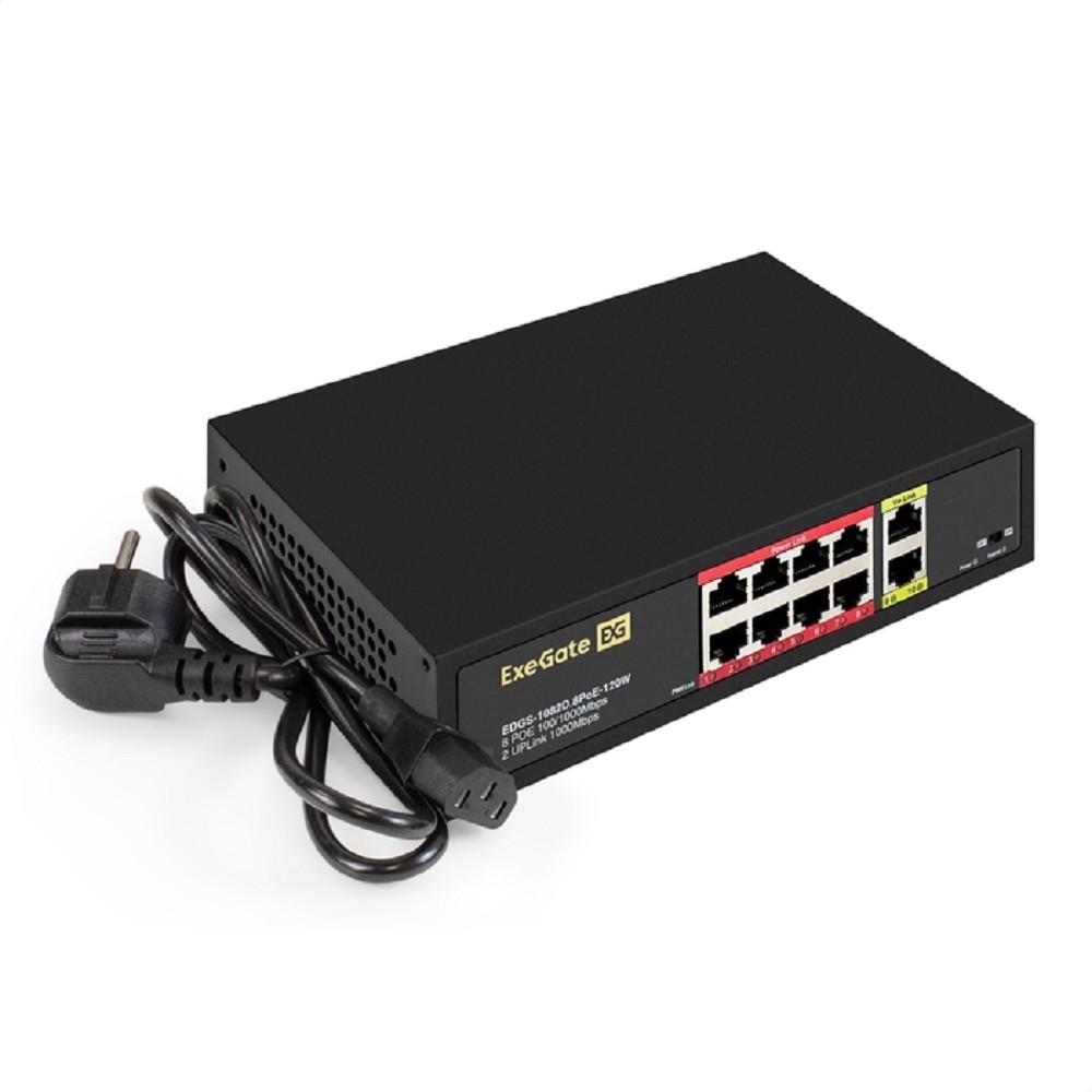 Коммутатор Exegate EX299028RUS, 8×FE PoE, 2×FE, неуправляемый