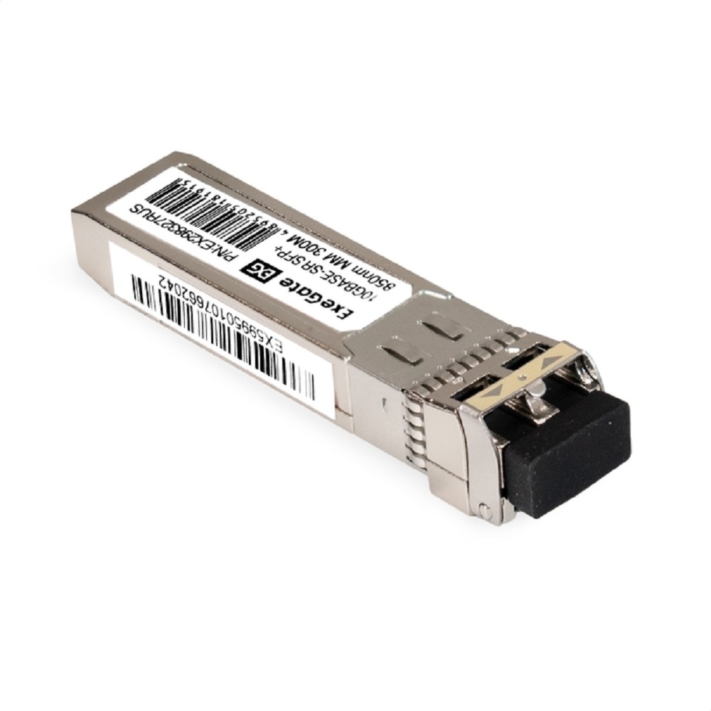 Exegate EX298327RUS Трансивер SFP+ EXT-10G-MM850-LC2-300M (10GBase-SR для многомодового оптического кабеля, 10 Гбит/с, Tx:850/Rx:850 нм, до 300 м, разъем Duplex LC)
