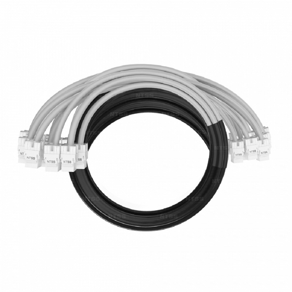 NTSS Кабельная сборка NTSS PREMIUM 12pc, UTP CAT5e, оконцована разъемами KEYSTONE RJ45 UTP CAT5e, заделка в чулке, вывод 0.6м, длина 23м, LSZH, серый NTSS-PC-PM-12-UTP-RJ45KJ-5e-S-0.6-23.0-LSZH-GY