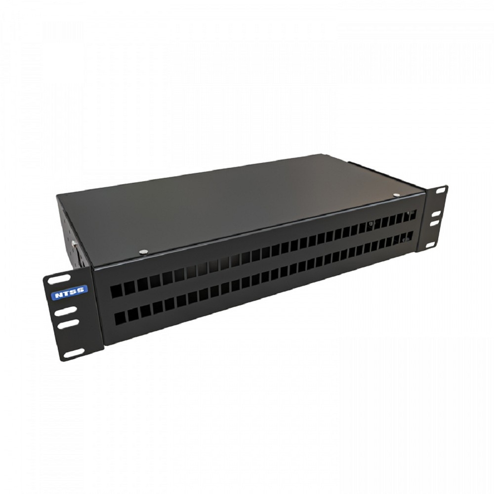 NTSS Кросс NTSS оптический 19'' укомплектованный 2U, 64 порта LC/UPC duplex, 50/125 мкм (сплошная панель, сплайс-кассета 4шт, пигтейлы, КДЗС, адаптеры) черный RAL 9005 NTSS-RFOB-2U-64-2LC/U-50-SP1.5G0