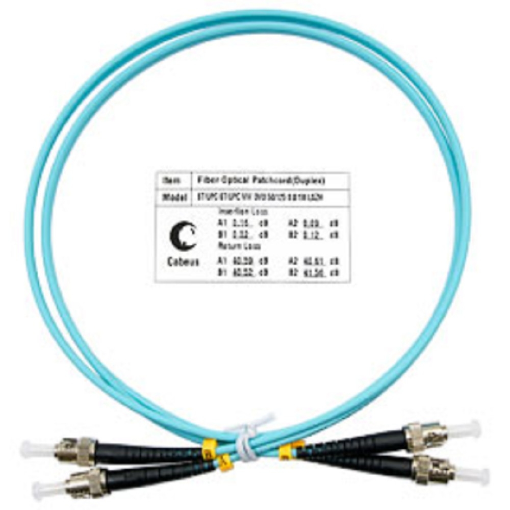 FOP-50-ST-ST-1m Коммутационный шнур оптический Cabeus tight buffer Duplex ST/ST (UPC/UPC) OM3 50/125 LSZH D 3мм 1м цвет: аква