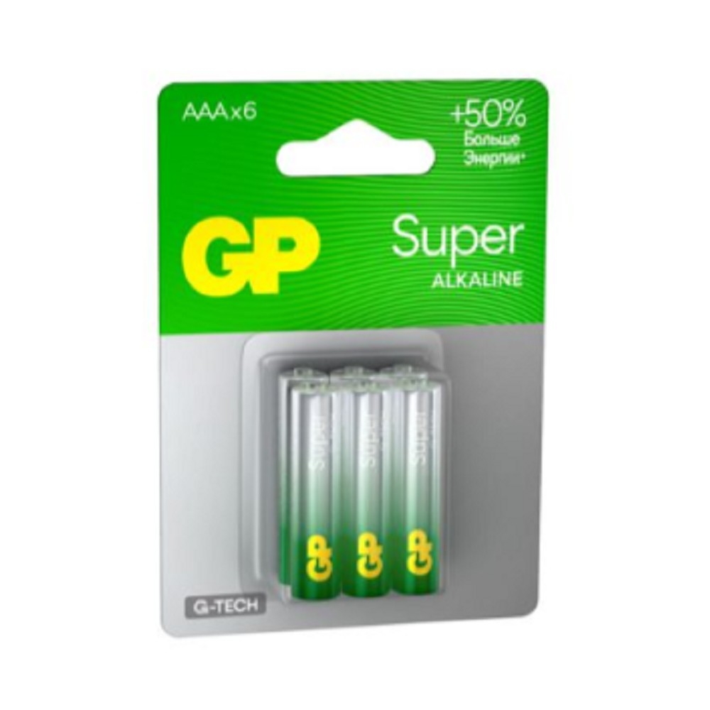 Алкалиновые батарейки GP Super Alkaline G-Tech 24А ААA - 6 шт. на блистере