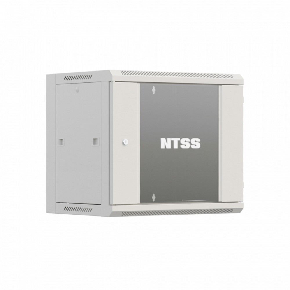 NTSS Шкаф настенный телекоммуникационный NTSS W 12U 600х600х635мм, 2 профиля 19, дверь стеклянная, боковые стенки съемные, задняя стенка, разобранный, серый RAL 7035 NTSS-W12U6060GS